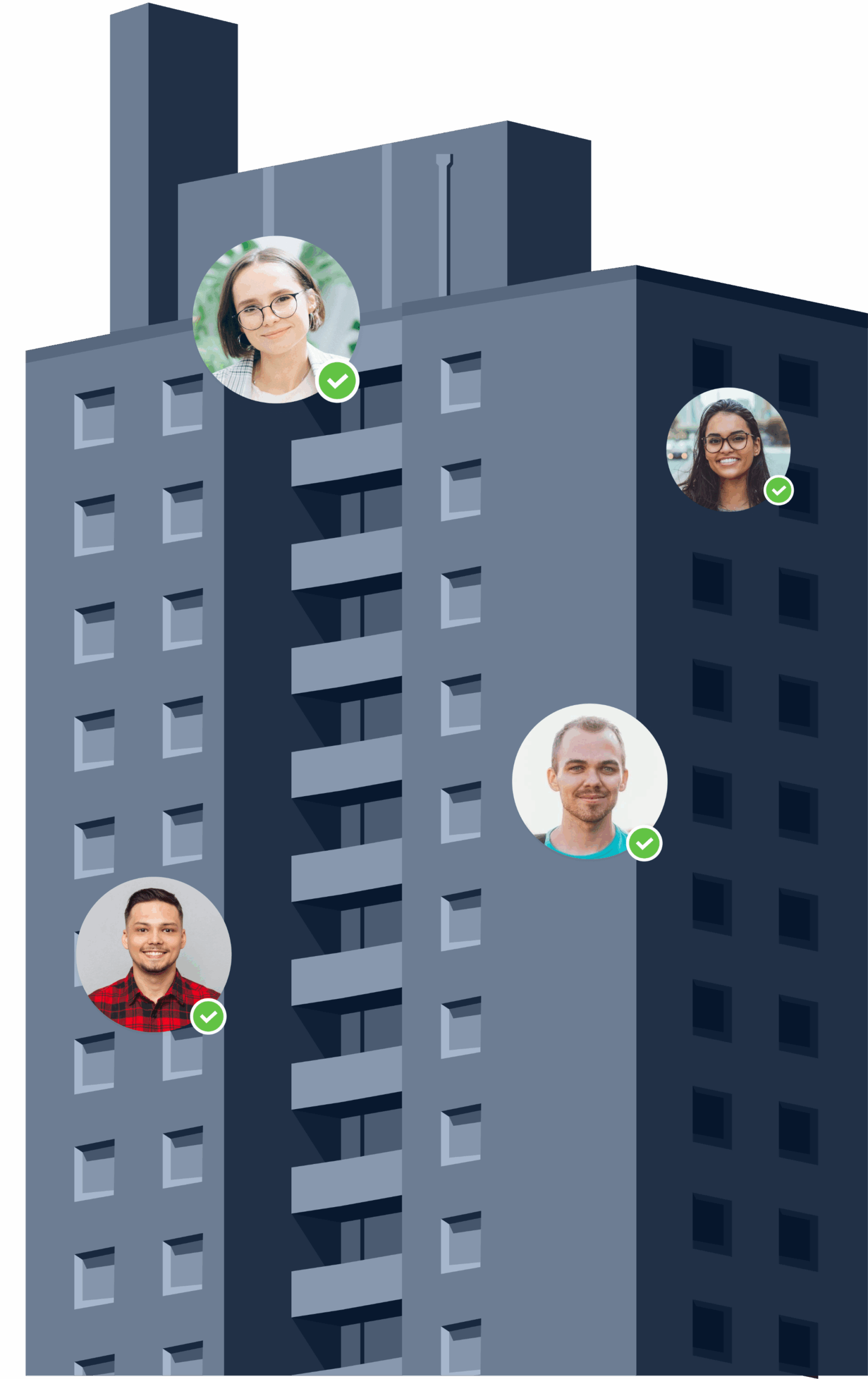 Building illustration with user profiles